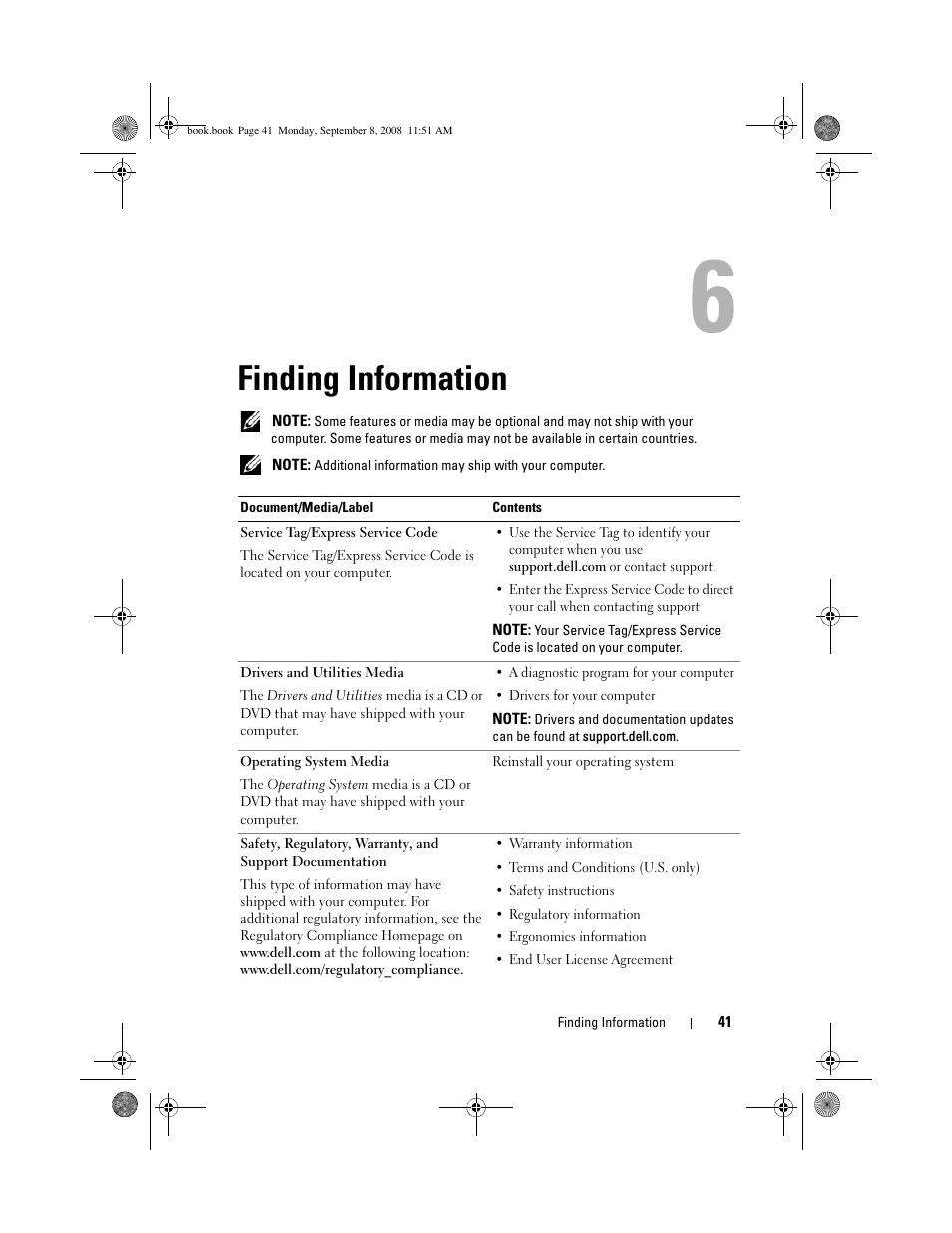 Finding information | Dell Precision M6400 (Late 2008) User Manual | Page 41 / 54