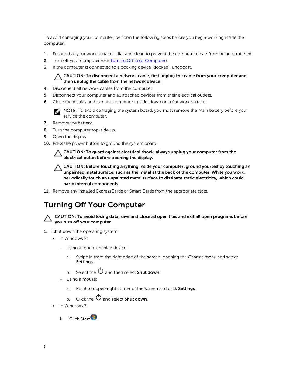Turning off your computer | Dell Latitude 12 Rugged Extreme (7204, Early 2014) User Manual | Page 6 / 58