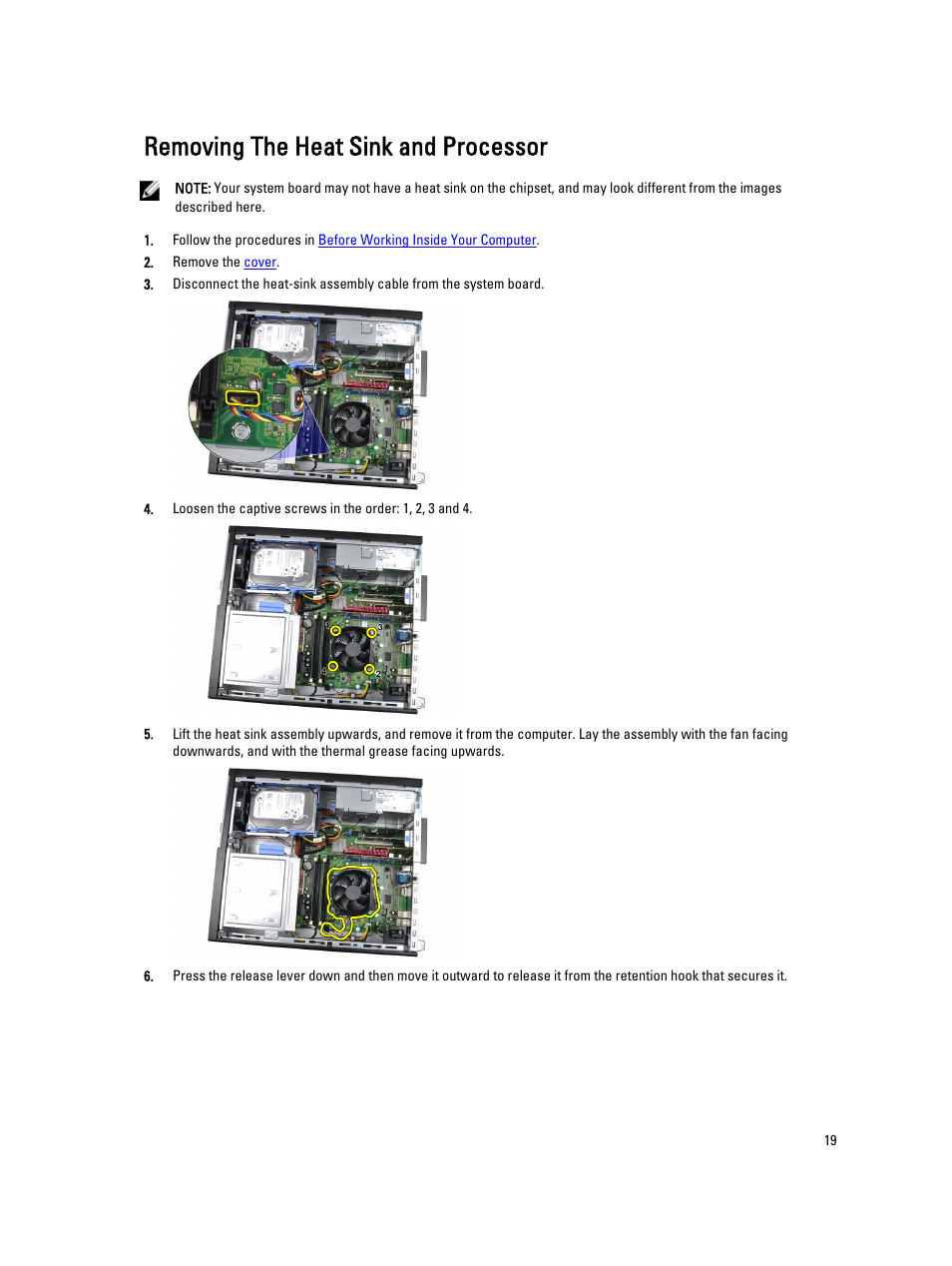 Removing the heat sink and processor | Dell OptiPlex 3010 (Mid 2012) User Manual | Page 19 / 63