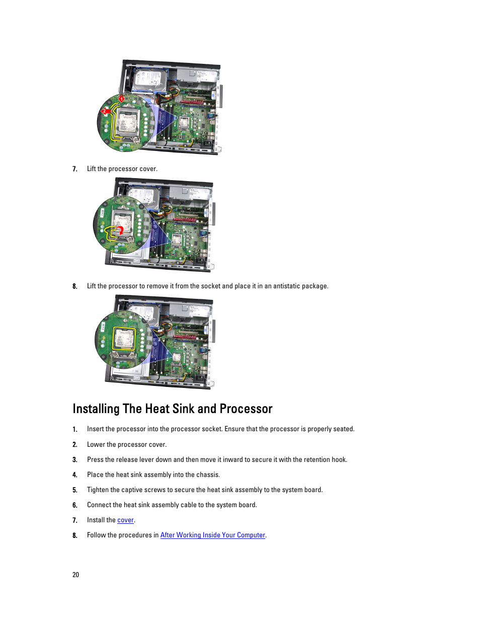 Installing the heat sink and processor | Dell OptiPlex 3010 (Mid 2012) User Manual | Page 20 / 63