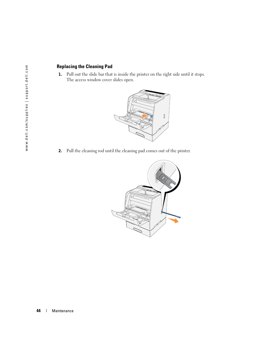 Replacing the cleaning pad | Dell 3100cn Color Laser Printer User Manual | Page 44 / 90