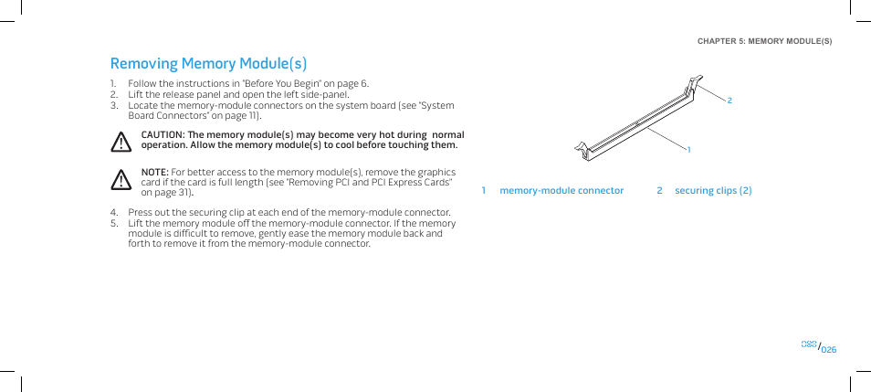 Removing memory module(s) | Dell Alienware Area 51 (Late 2009) User Manual | Page 26 / 103