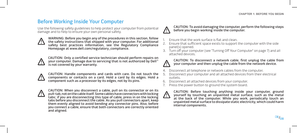 Before working inside your computer | Dell Alienware Area 51 (Late 2009) User Manual | Page 8 / 103