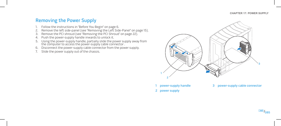 Removing the power supply | Dell Alienware Area 51 (Late 2009) User Manual | Page 85 / 103