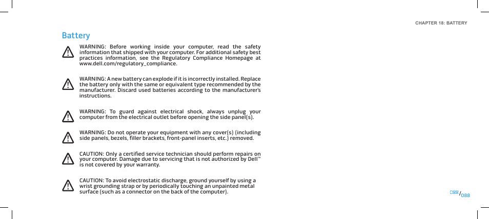 Battery | Dell Alienware Area 51 (Late 2009) User Manual | Page 88 / 103