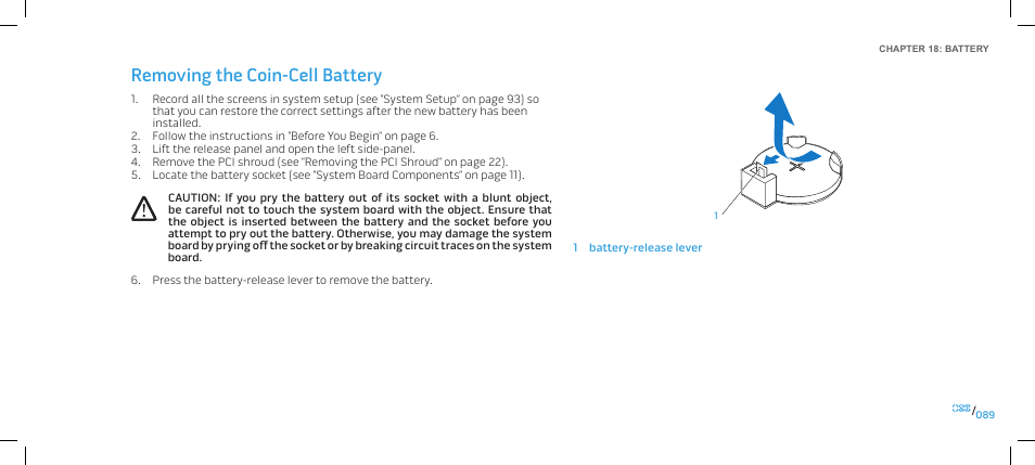 Removing the coin-cell battery | Dell Alienware Area 51 (Late 2009) User Manual | Page 89 / 103