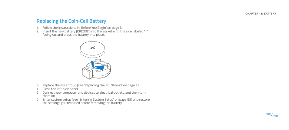 Replacing the coin-cell battery | Dell Alienware Area 51 (Late 2009) User Manual | Page 90 / 103