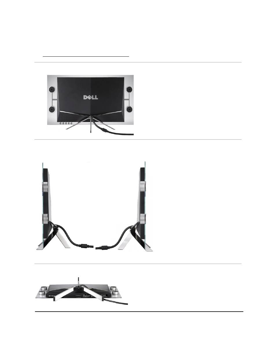 Monitor specifications, Back view side view, Bottom view | Dell Crystal Monitor User Manual | Page 3 / 27