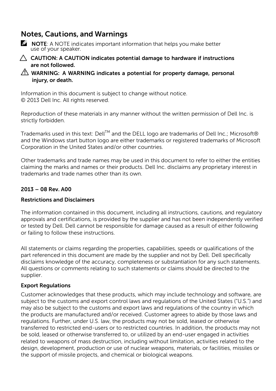Dell Wireless Speaker System AC411 User Manual | Page 2 / 15