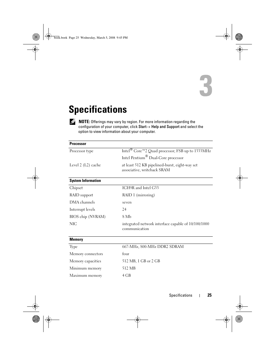 Specifications | Dell Vostro 410 (Late 2008) User Manual | Page 25 / 76