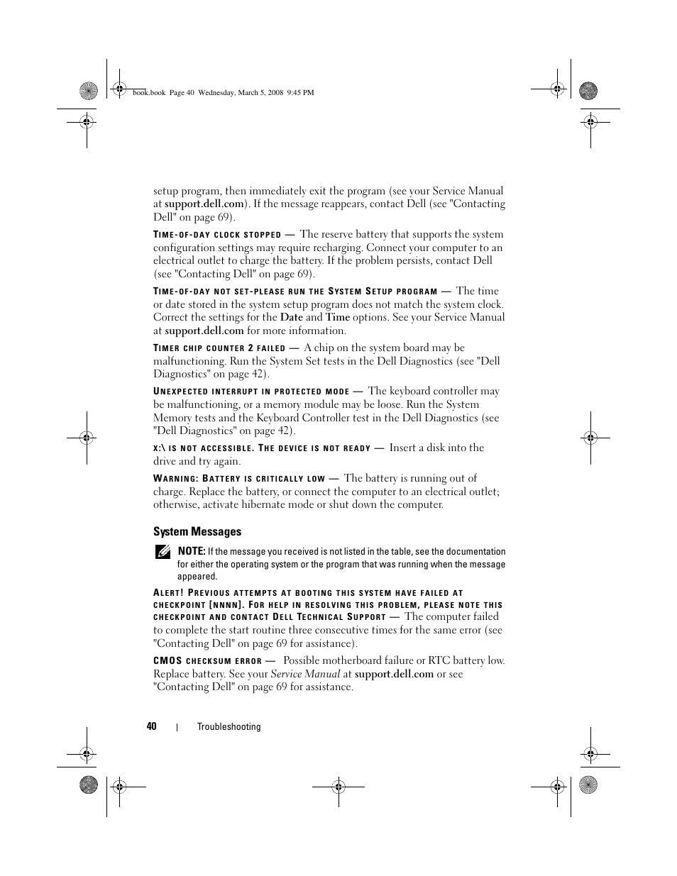 System messages | Dell Vostro 410 (Late 2008) User Manual | Page 40 / 76