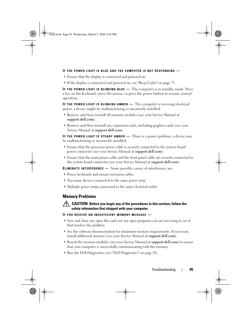 Memory problems | Dell Vostro 410 (Late 2008) User Manual | Page 45 / 76