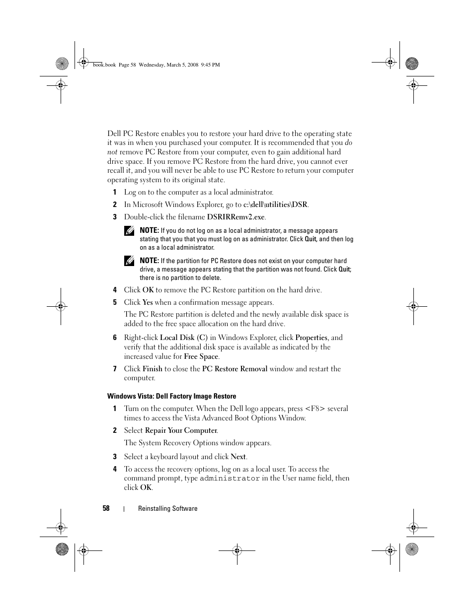 Dell Vostro 410 (Late 2008) User Manual | Page 58 / 76