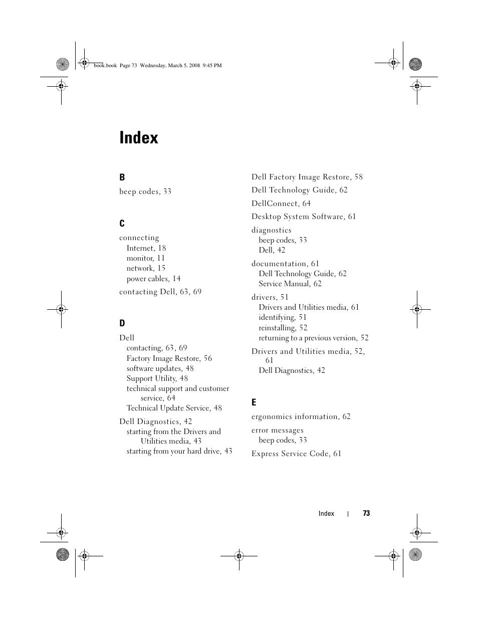 Index | Dell Vostro 410 (Late 2008) User Manual | Page 73 / 76