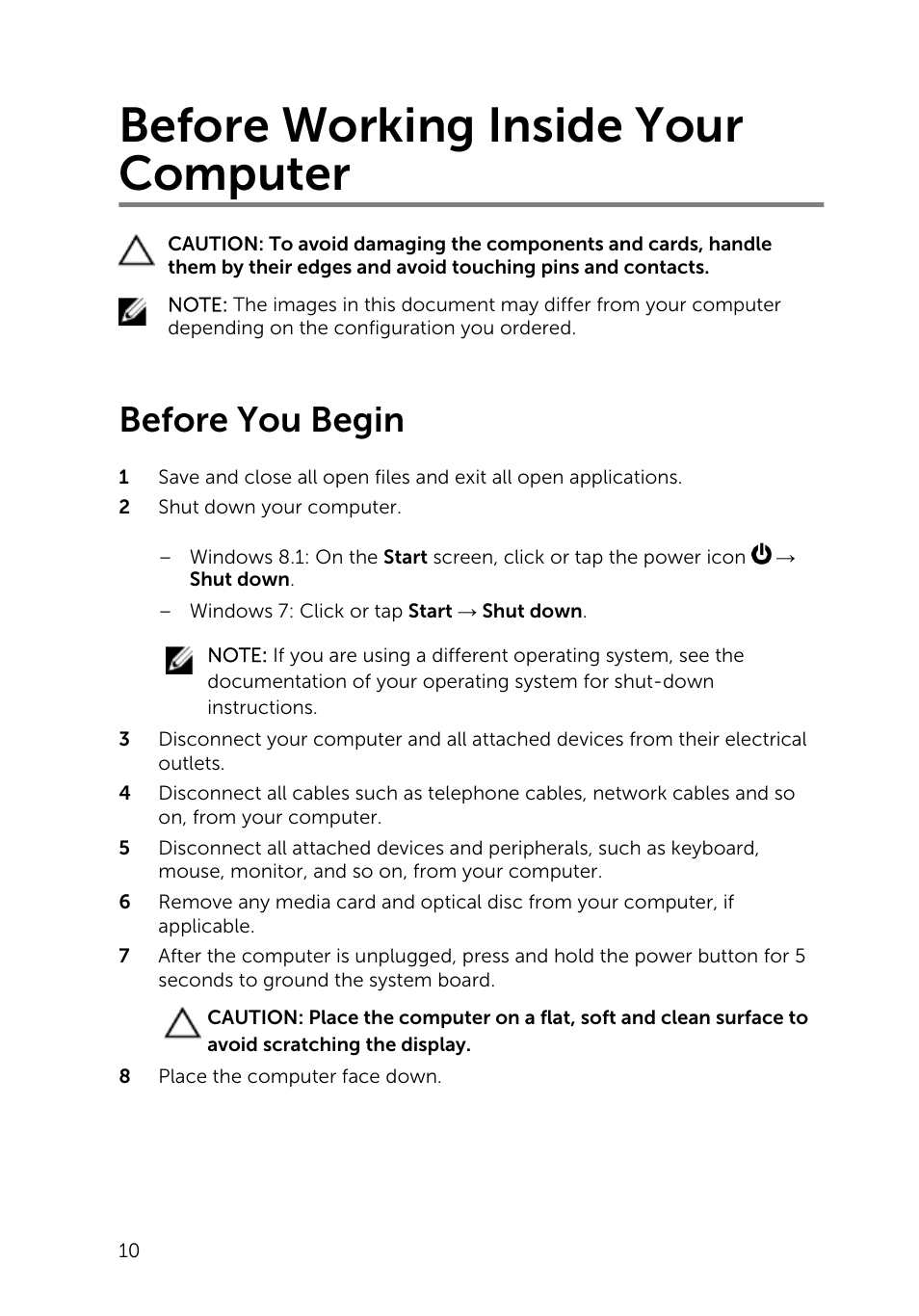 Before working inside your computer, Before you begin | Dell Inspiron 23 (2350, Mid 2013) User Manual | Page 10 / 106