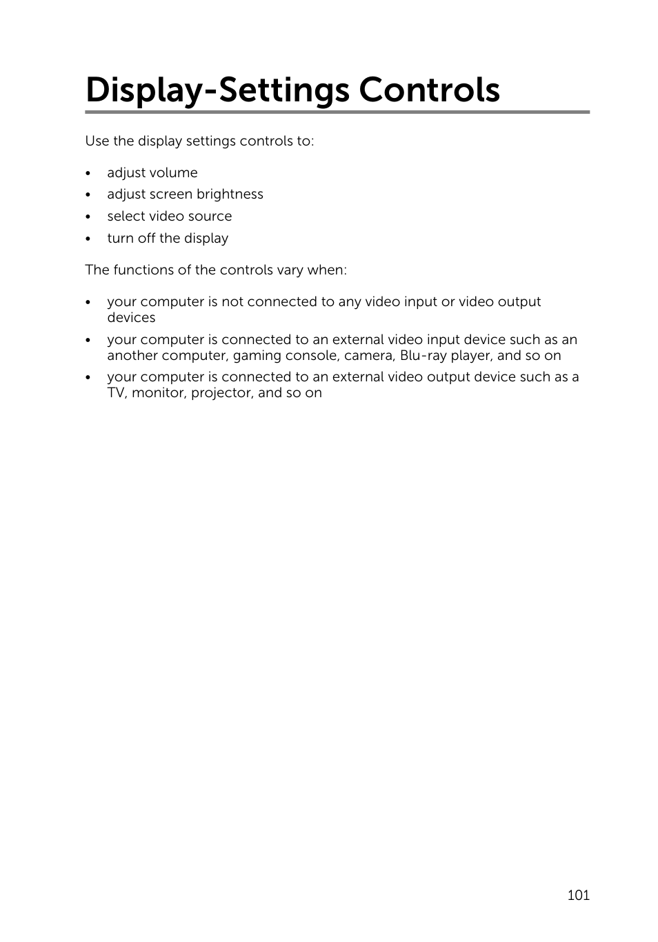 Display-settings controls | Dell Inspiron 23 (2350, Mid 2013) User Manual | Page 101 / 106