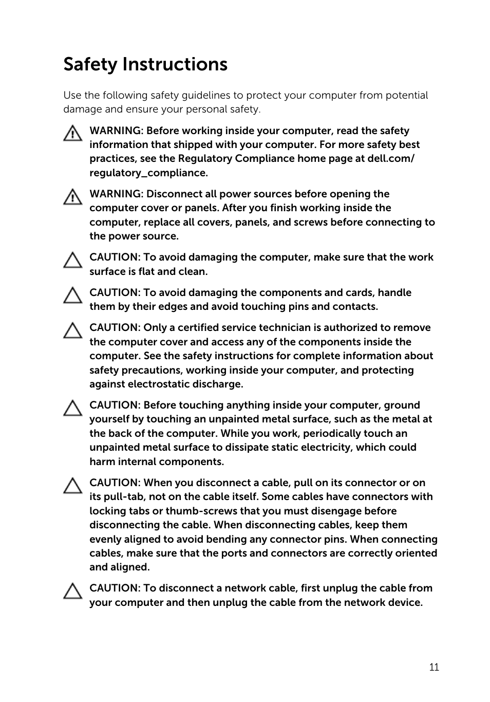 Safety instructions | Dell Inspiron 23 (2350, Mid 2013) User Manual | Page 11 / 106