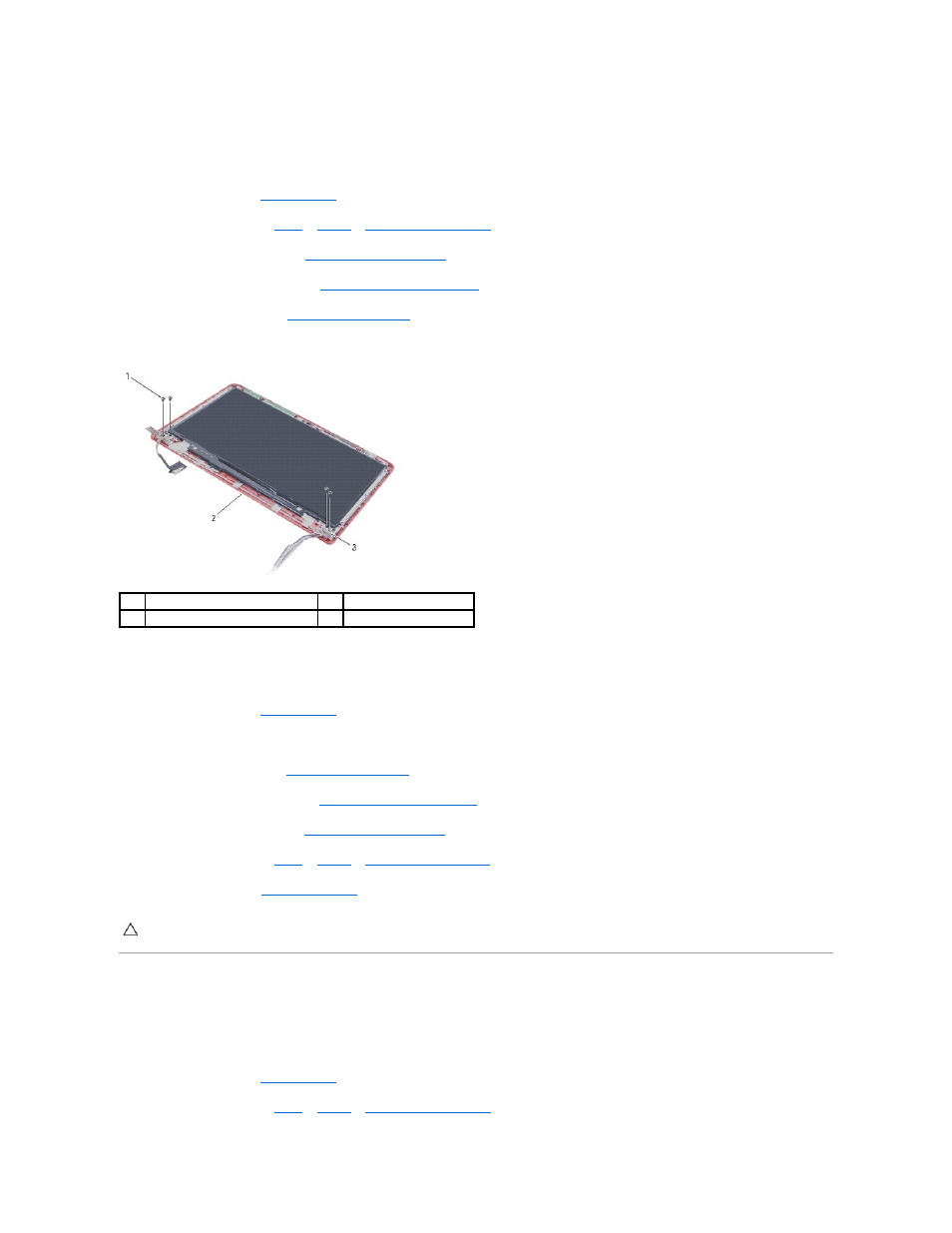 Display panel, Removing the display hinges, Replacing the display hinges | Removing the display panel | Dell Inspiron 13 (1370, Late 2009) User Manual | Page 19 / 51
