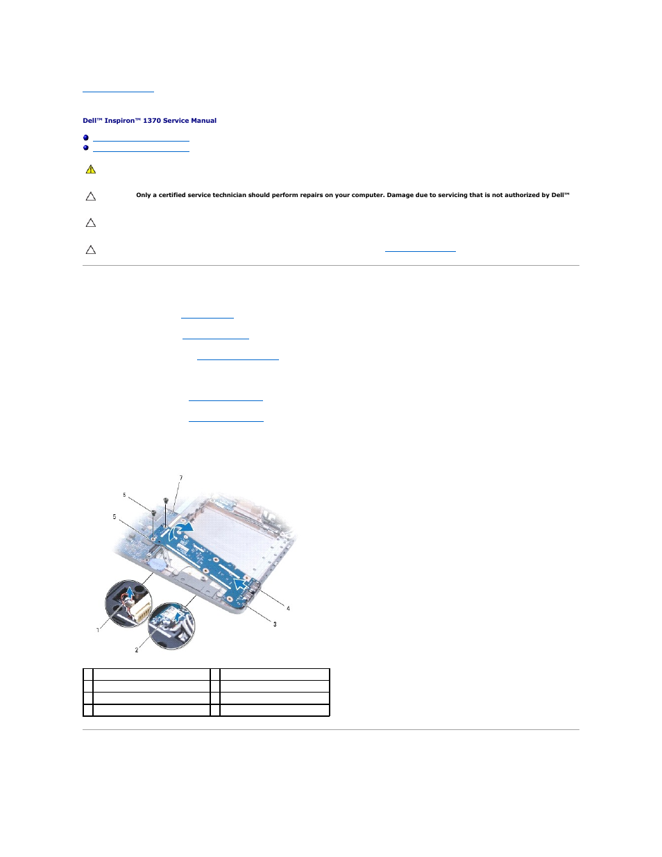 Usb/audio board, Removing the usb/audio board, Replacing the usb/audio board | Dell Inspiron 13 (1370, Late 2009) User Manual | Page 50 / 51