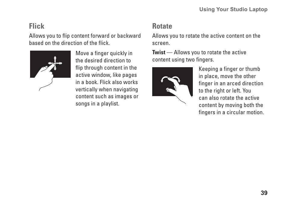 Flick, Rotate | Dell Studio 15 (1555, Early 2009) User Manual | Page 41 / 102