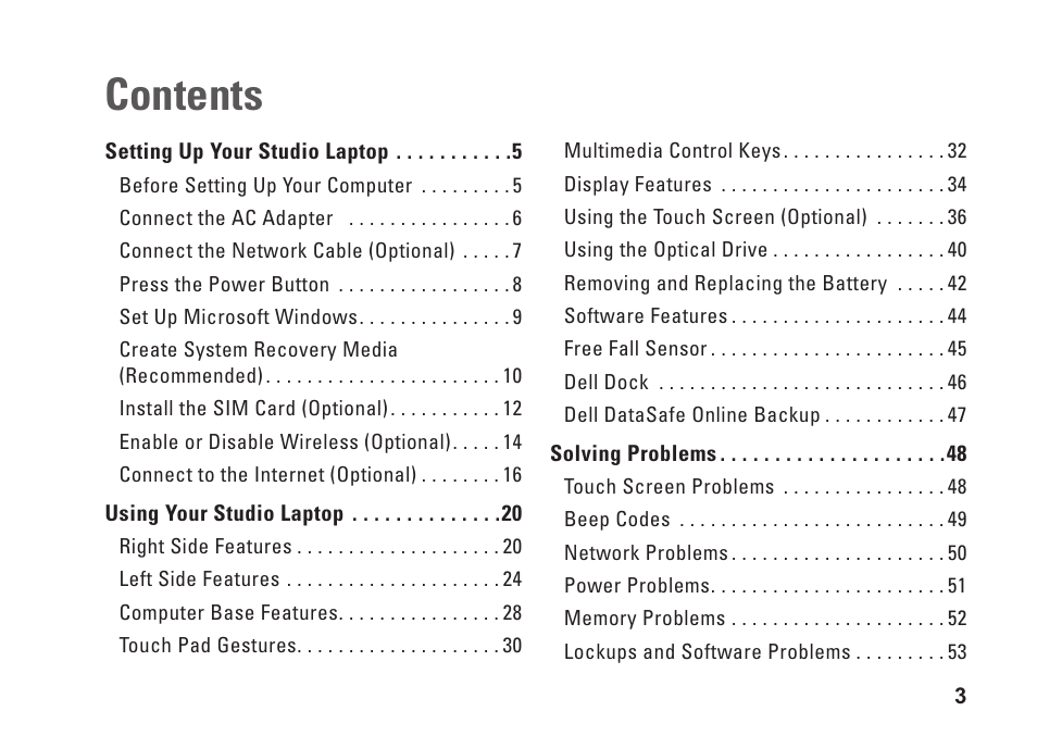 Dell Studio 15 (1555, Early 2009) User Manual | Page 5 / 102