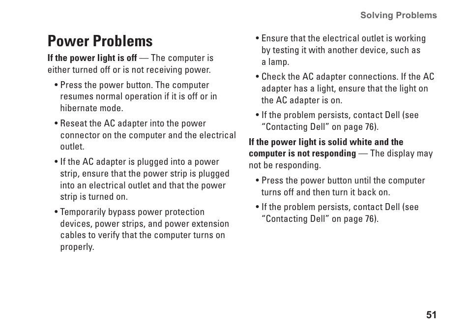 Power problems | Dell Studio 15 (1555, Early 2009) User Manual | Page 53 / 102