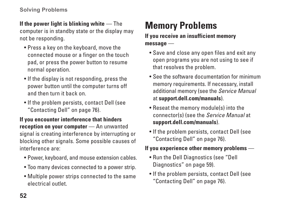 Memory problems | Dell Studio 15 (1555, Early 2009) User Manual | Page 54 / 102