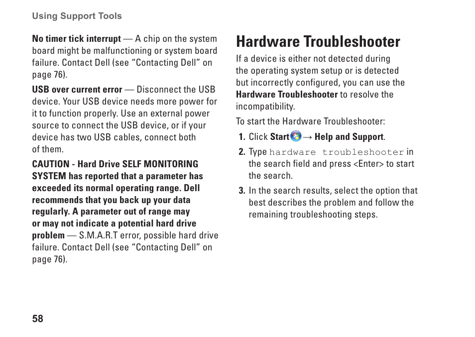 Hardware troubleshooter | Dell Studio 15 (1555, Early 2009) User Manual | Page 60 / 102