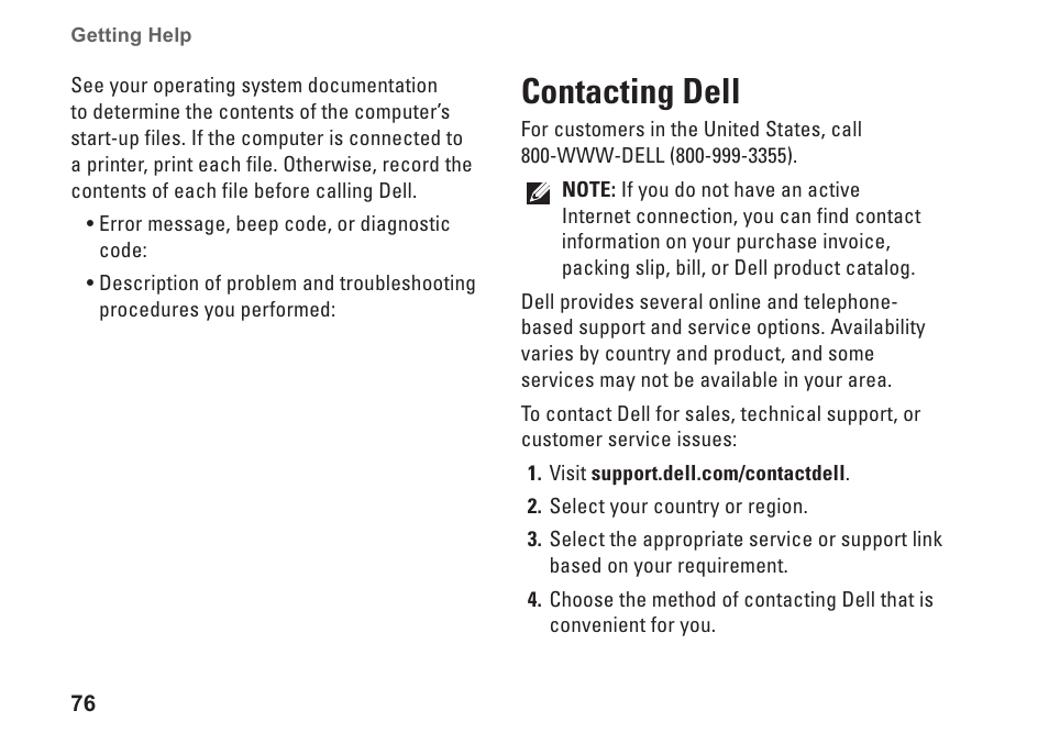 Contacting dell | Dell Studio 15 (1555, Early 2009) User Manual | Page 78 / 102