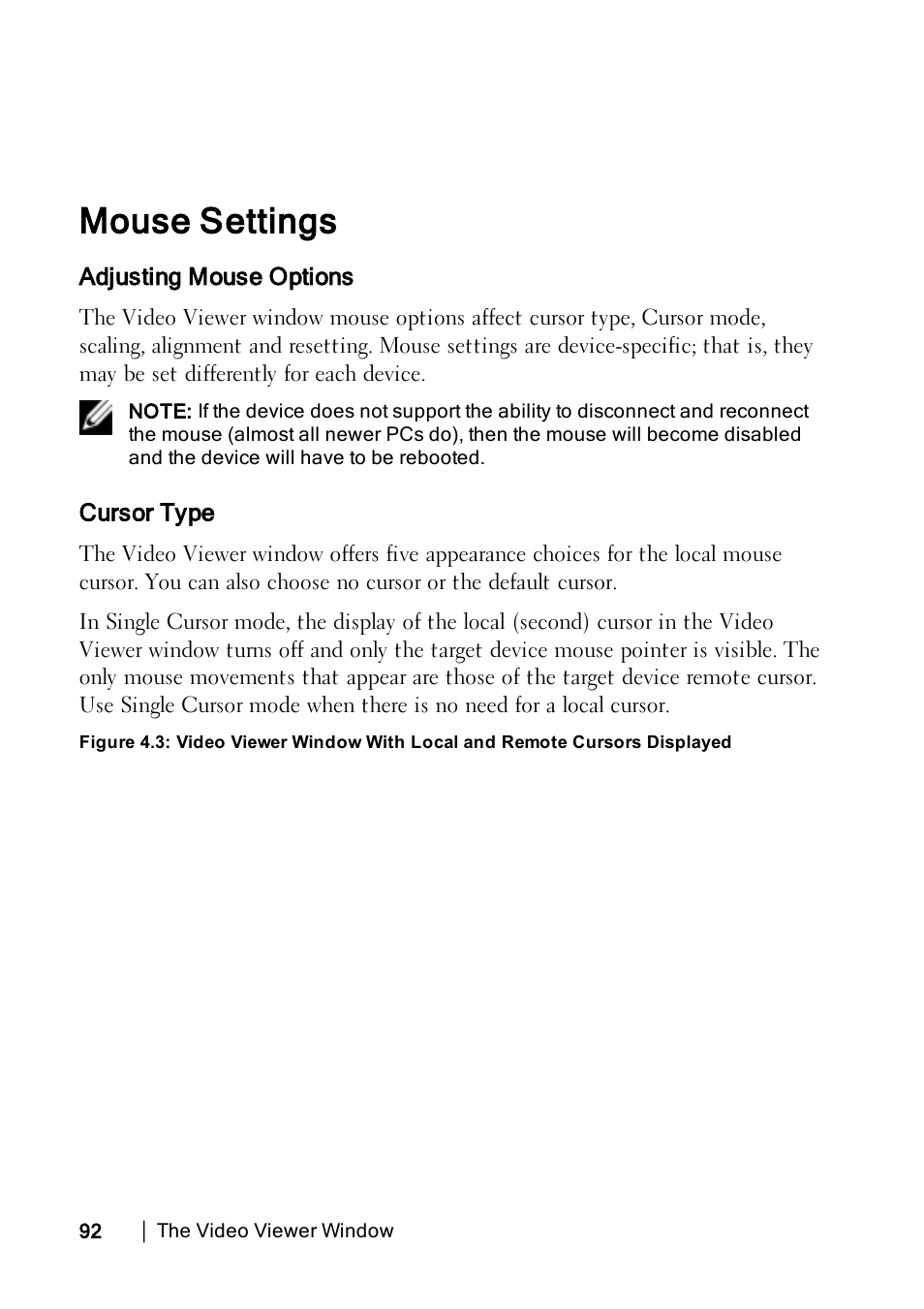 Mouse settings, Adjusting mouse options, Cursor type | Dell KVM 4322DS User Manual | Page 102 / 188