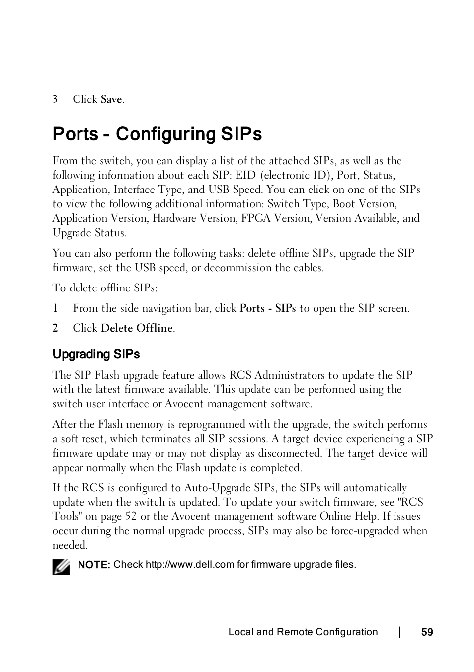 Ports - configuring sips, Upgrading sips | Dell KVM 4322DS User Manual | Page 69 / 188