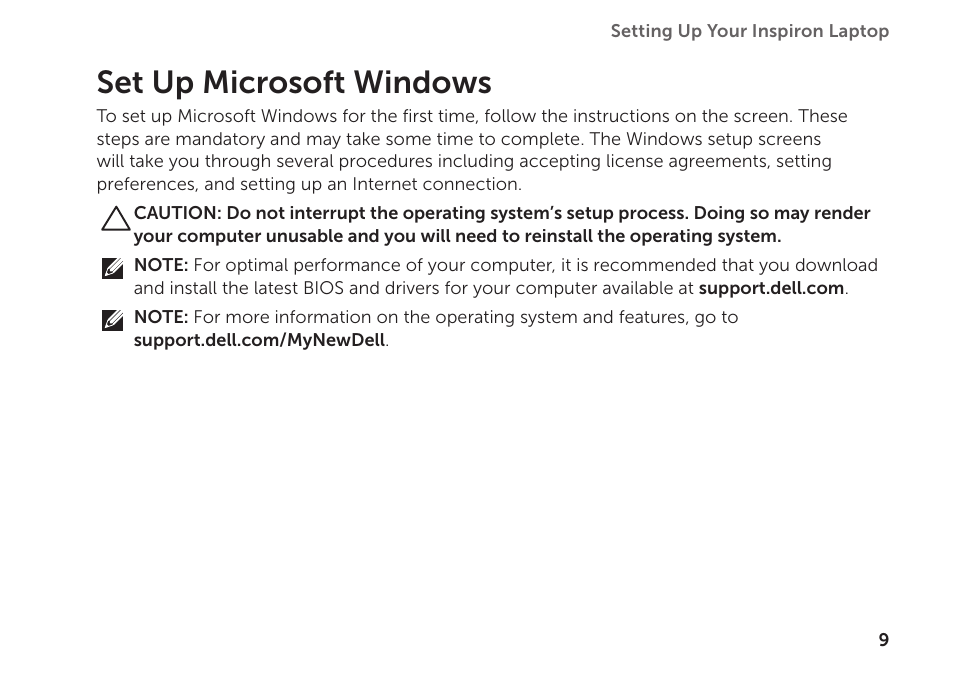 Set up microsoft windows | Dell Inspiron 1122 (M102z, Early 2011) User Manual | Page 11 / 88