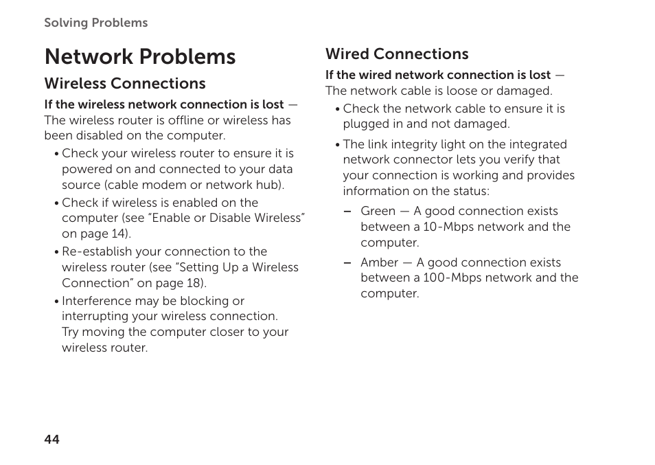 Network problems | Dell Inspiron 1122 (M102z, Early 2011) User Manual | Page 46 / 88