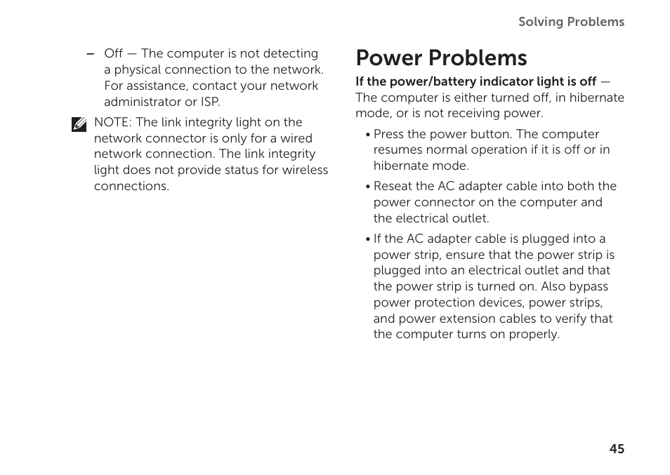 Power problems | Dell Inspiron 1122 (M102z, Early 2011) User Manual | Page 47 / 88