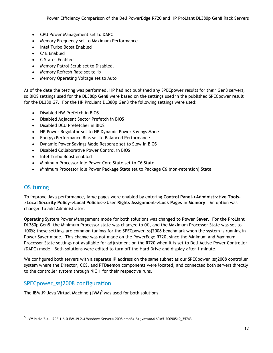 Os tuning, Specpower_ssj2008 configuration | Dell POWEREDGE R720 User Manual | Page 12 / 17