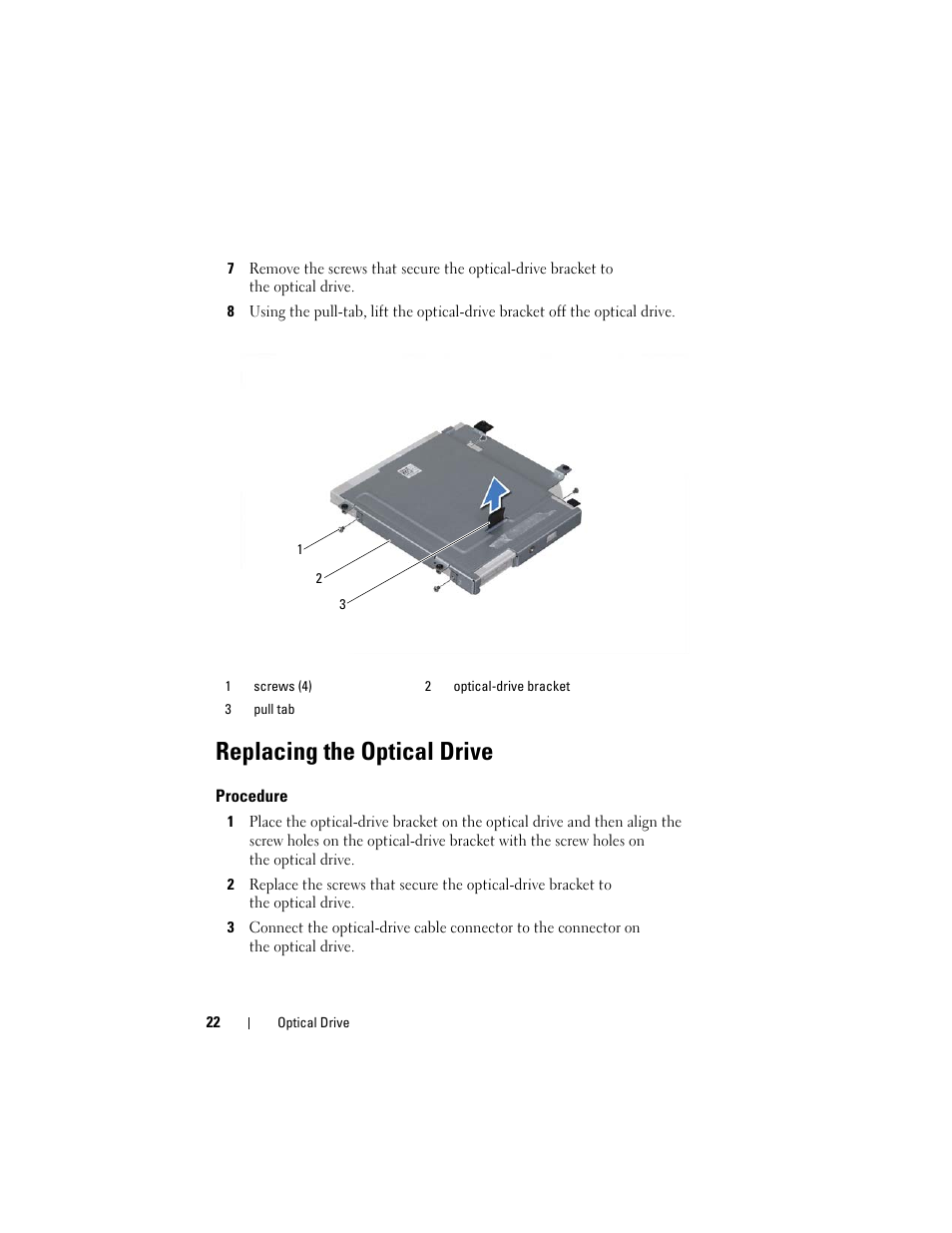 Replacing the optical drive, Procedure | Dell Alienware M14x R2 (Early 2012) User Manual | Page 20 / 104