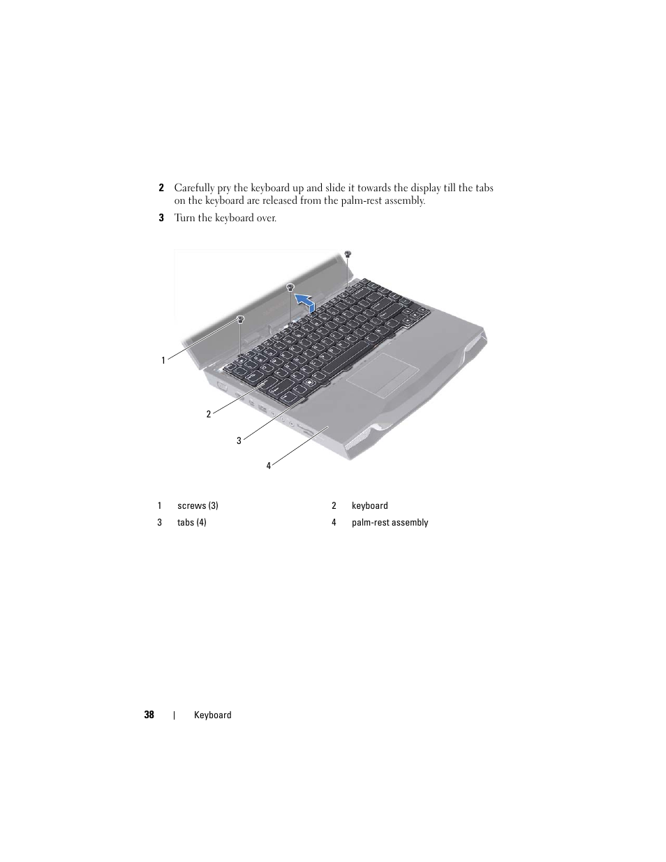 3 turn the keyboard over | Dell Alienware M14x R2 (Early 2012) User Manual | Page 36 / 104