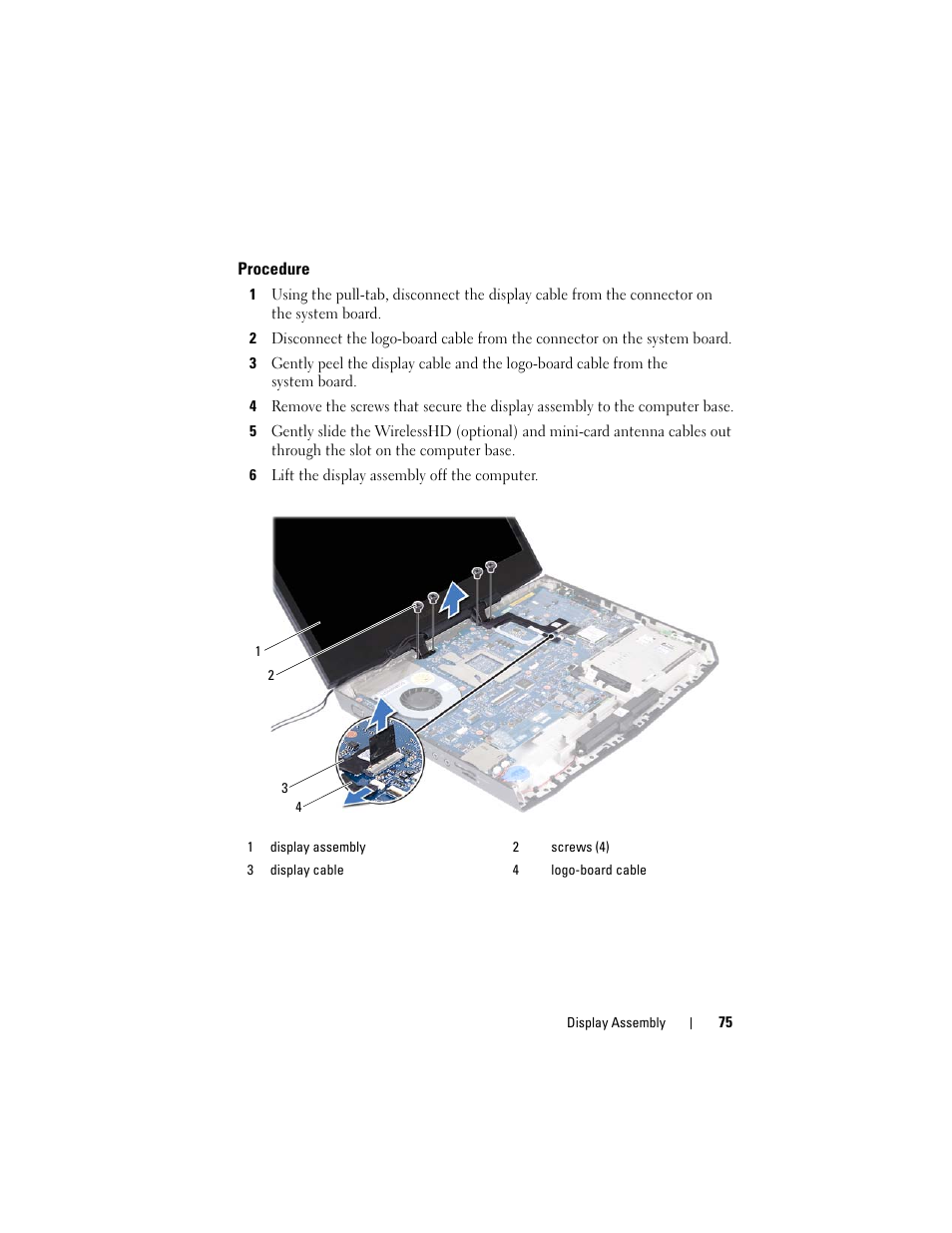 Procedure, 6 lift the display assembly off the computer | Dell Alienware M14x R2 (Early 2012) User Manual | Page 73 / 104