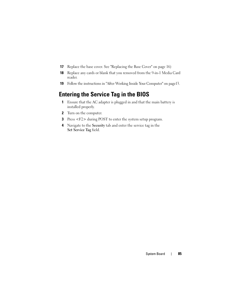Entering the service tag in the bios, 2 turn on the computer | Dell Alienware M14x R2 (Early 2012) User Manual | Page 83 / 104