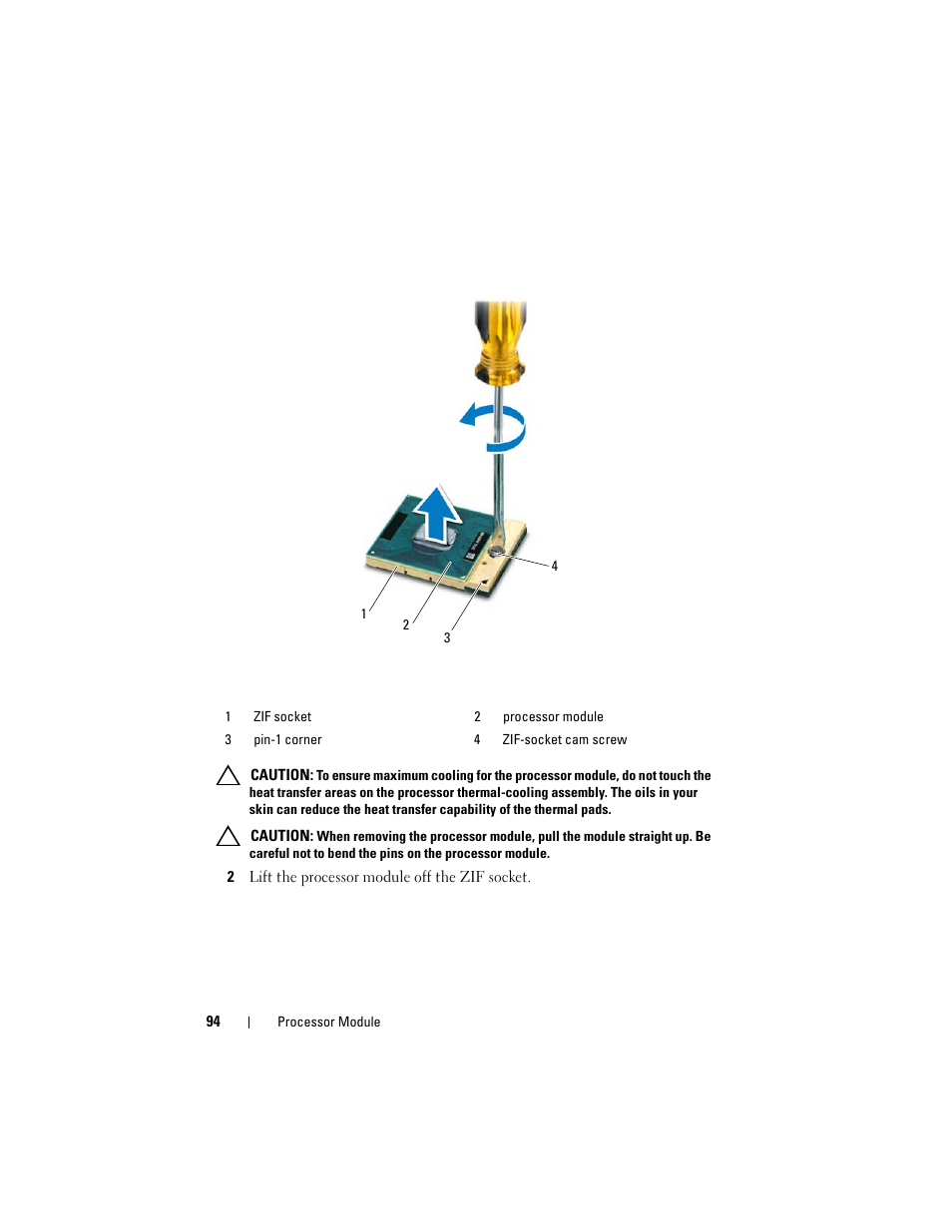 2 lift the processor module off the zif socket | Dell Alienware M14x R2 (Early 2012) User Manual | Page 92 / 104