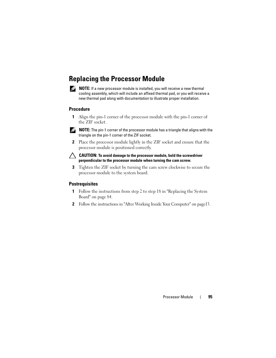 Replacing the processor module, Procedure, Postrequisites | Dell Alienware M14x R2 (Early 2012) User Manual | Page 93 / 104
