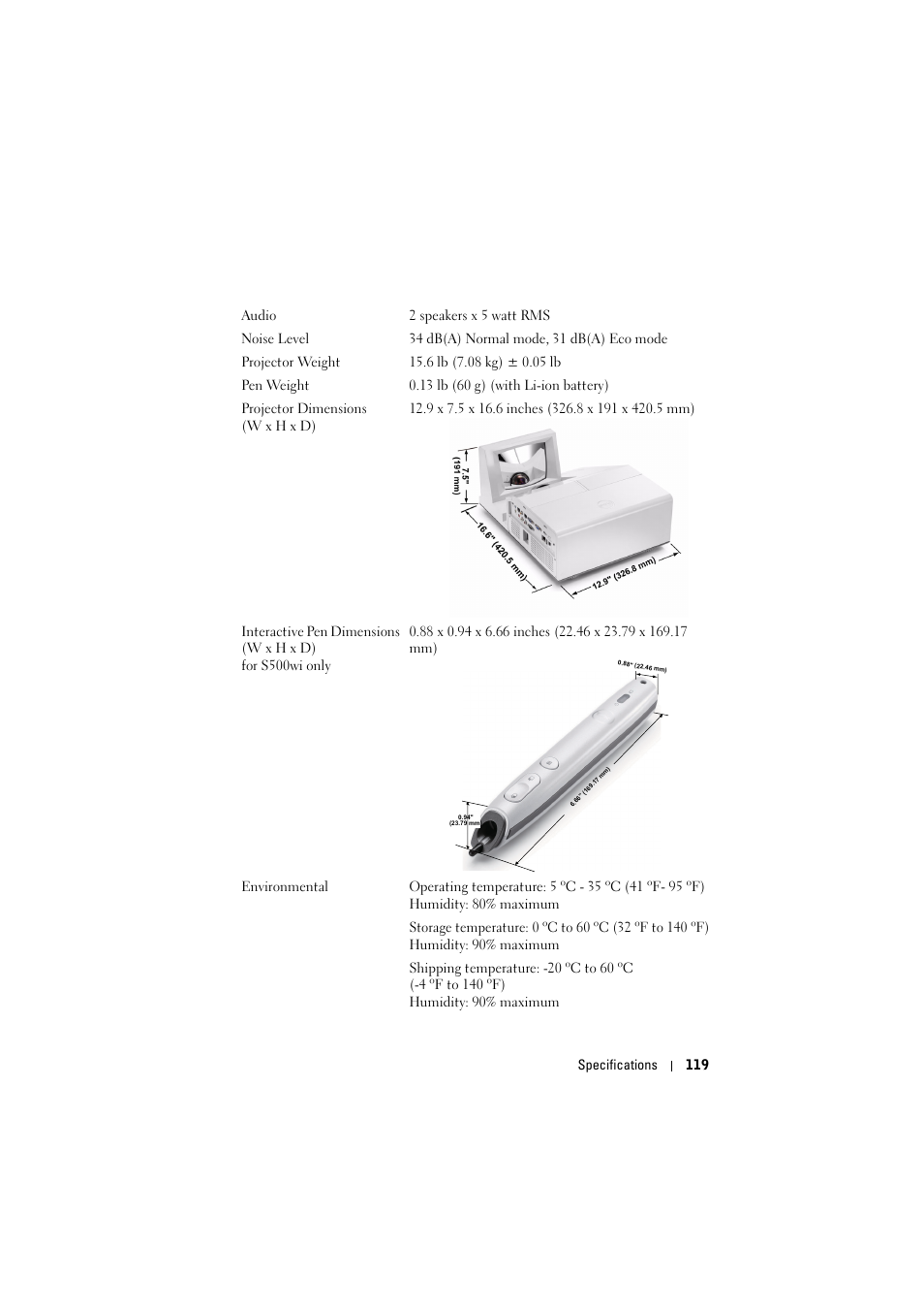 Dell S500 Projector User Manual | Page 119 / 132