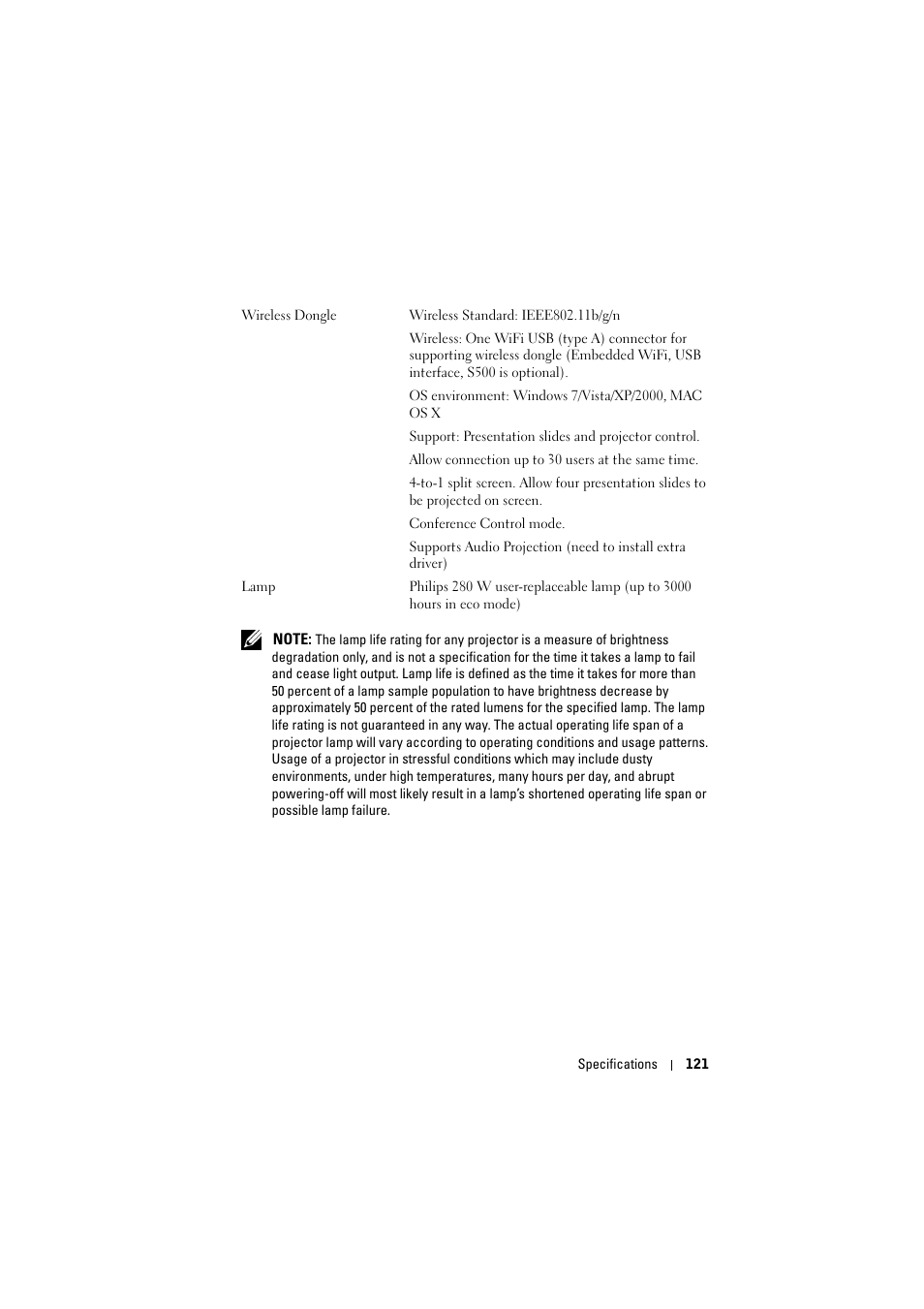 Dell S500 Projector User Manual | Page 121 / 132