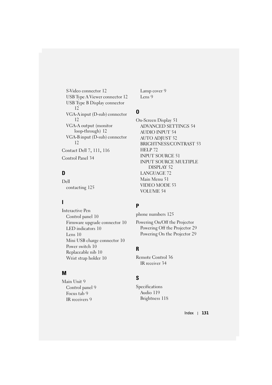 Dell S500 Projector User Manual | Page 131 / 132