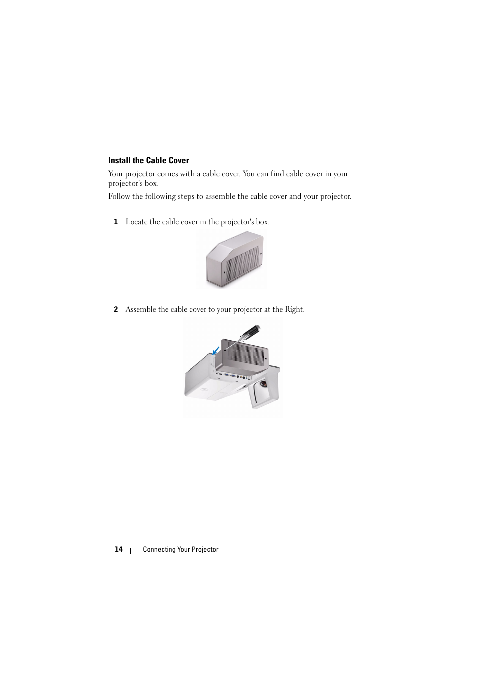 Install the cable cover | Dell S500 Projector User Manual | Page 14 / 132