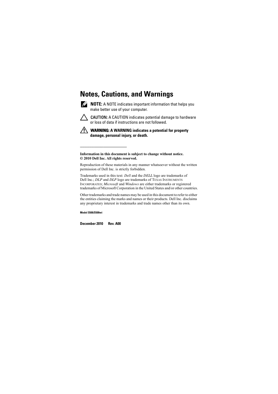 Dell S500 Projector User Manual | Page 2 / 132