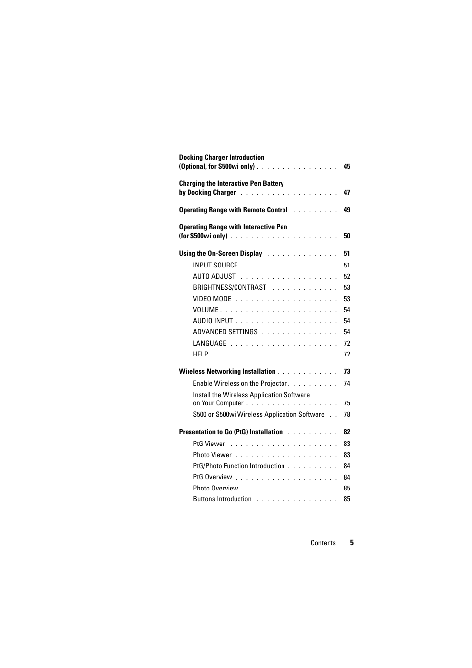 Dell S500 Projector User Manual | Page 5 / 132