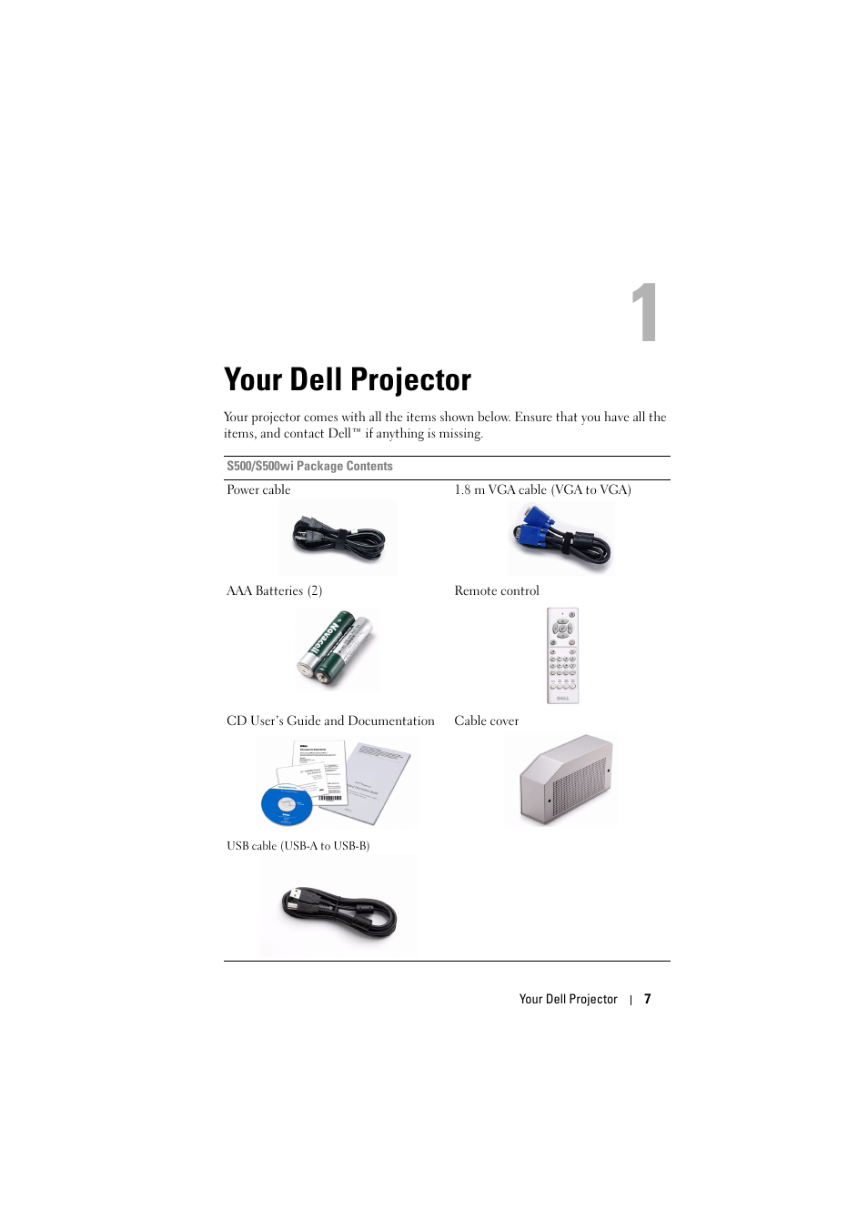 Your dell projector | Dell S500 Projector User Manual | Page 7 / 132