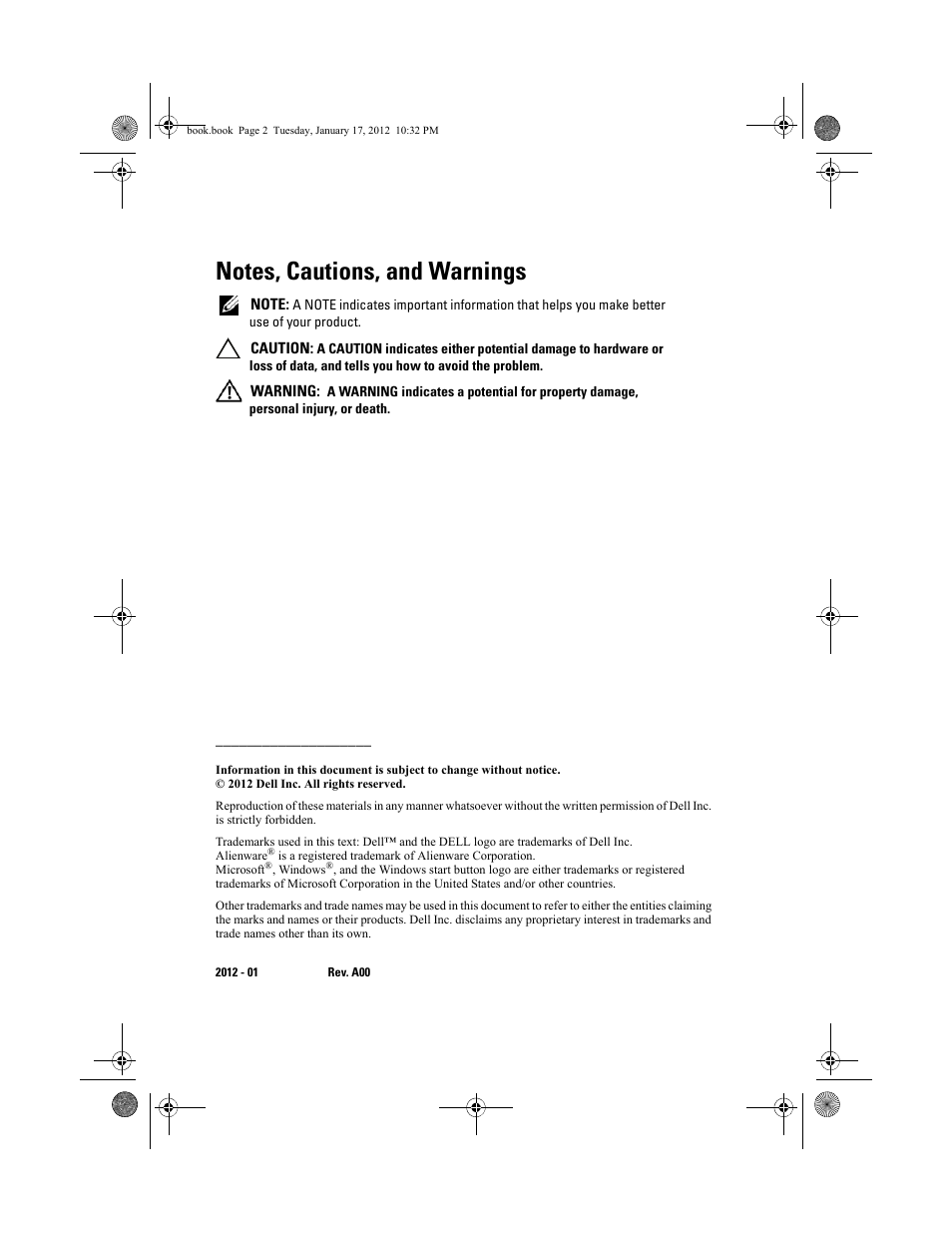 Notes, cautions, and warnings | Dell Alienware X51 (Early 2012) User Manual | Page 2 / 21