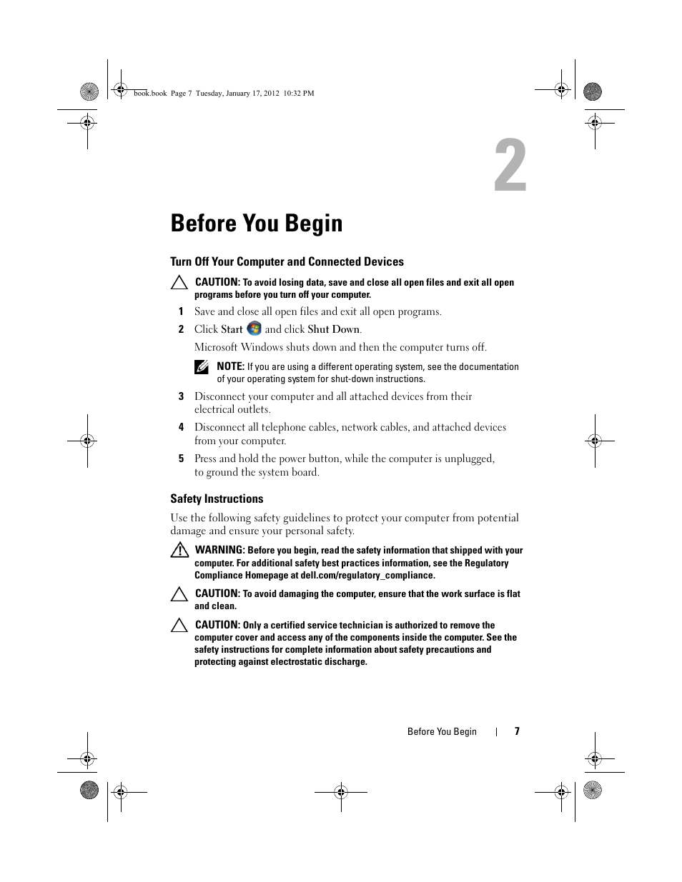 Before you begin, Turn off your computer and connected devices, Safety instructions | Turn off your computer and, Connected devices | Dell Alienware X51 (Early 2012) User Manual | Page 7 / 21